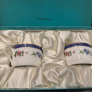 Tiffany & Co. White Mugs with Blue and Floral Design